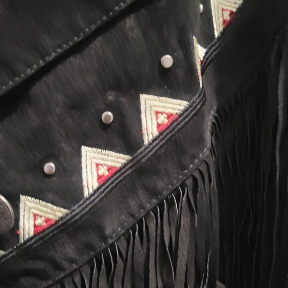 Black Western Suede Leather Fringe Jacket Embroidered Roamans Womens  Sz 18W - Picture 3 of 14